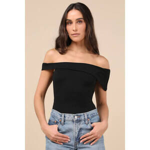 NWT Lulus Lorina Black Asymmetrical Off-the-shoulder Top - Size M